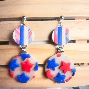 Hand Crafted Red and Blue Star Earrings